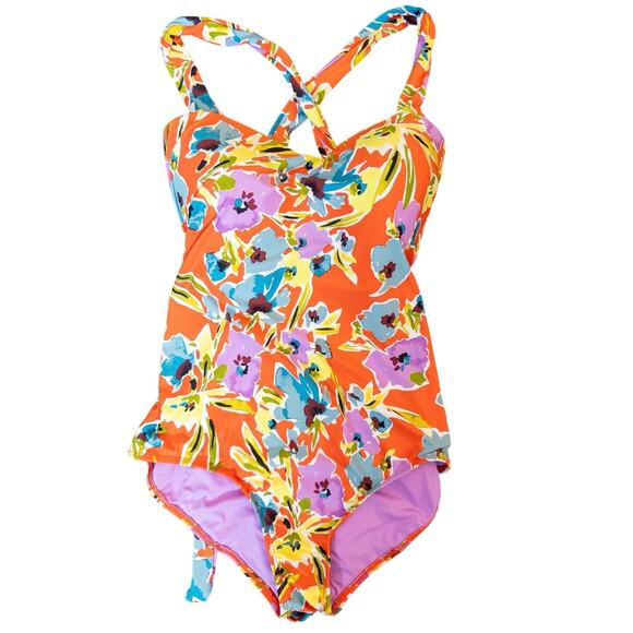 Anne Cole NWT Back Lace-Up Floral Bandeau One-Piece Size 12 - Picture 3 of 9